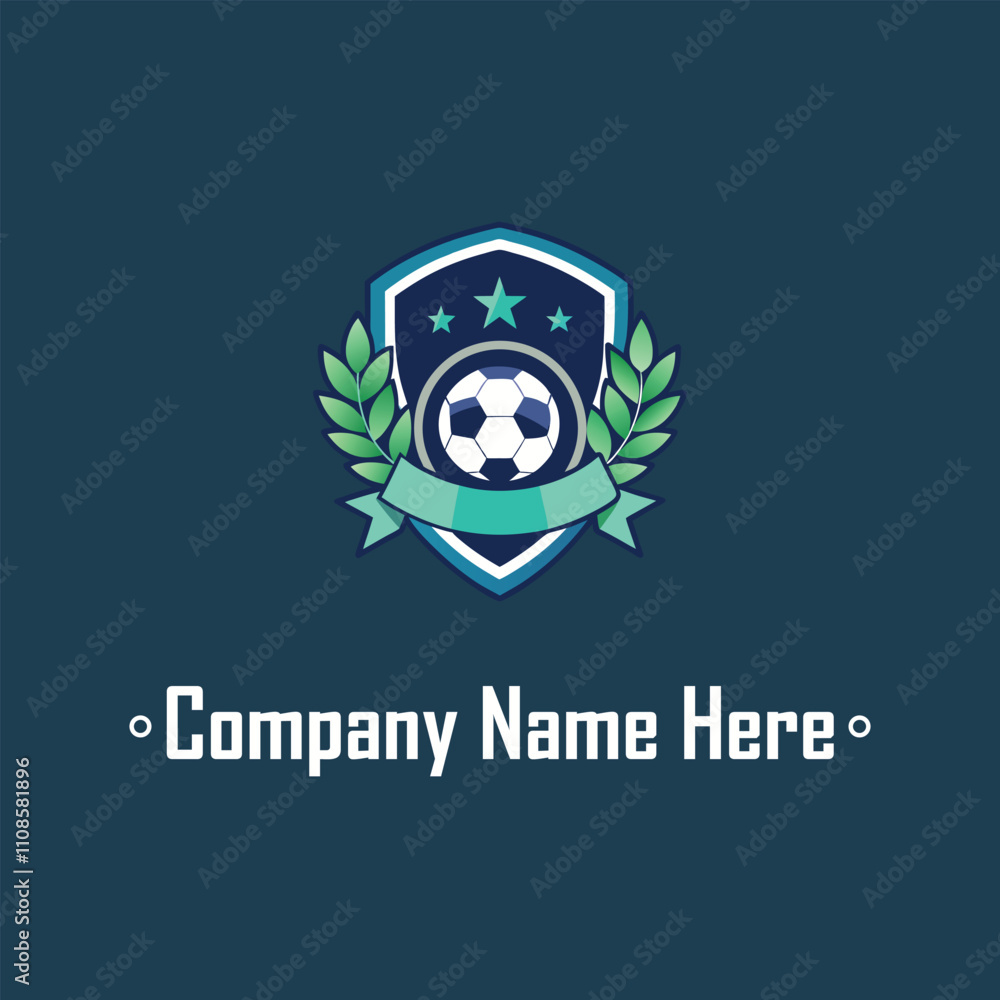 Shield soccer ball laurel stars ribbon dark blueteal Shield soccer ball laurel stars ribbon dark blueteal