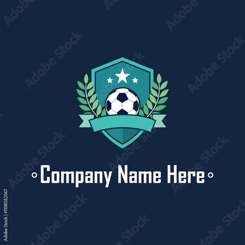 Shield soccer ball laurel stars ribbon dark blueteal