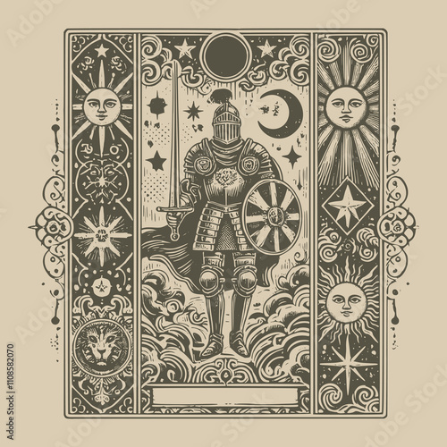knight tarot tattoo featuring medieval symbols