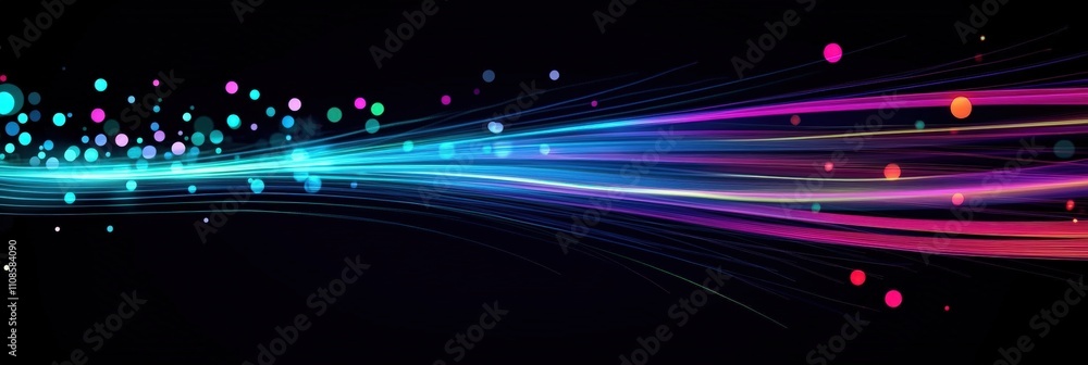 Obraz premium Colorful Glowing Data Stream with Vibrant Lights Against Black Background for Digital Art and Design Projects