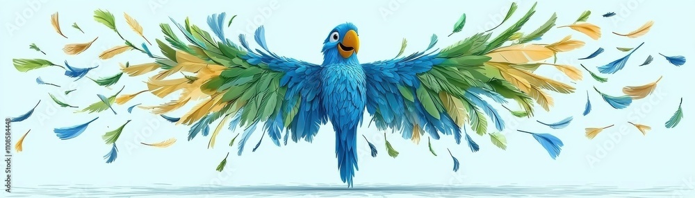 Obraz premium A vibrant bird with colorful wings and playful feathers.