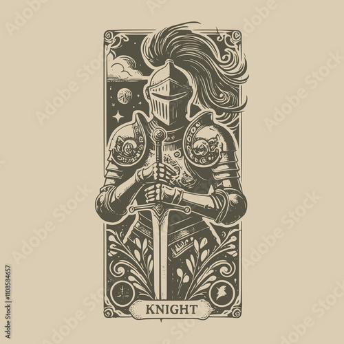 knight ouija tarot card tattoo in gothic style