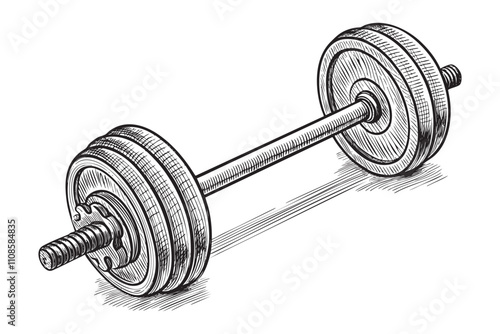 barbell sketch engraving drawing vector illustration