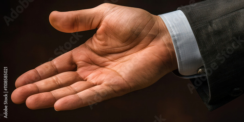 Wallpaper Mural Businessman reaching out close up hand with open palm black background Torontodigital.ca