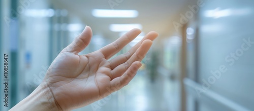 Wallpaper Mural shows a patient's hand reaching out in a hospital hallway, symbolizing hope and the need for quality healthcare. Torontodigital.ca
