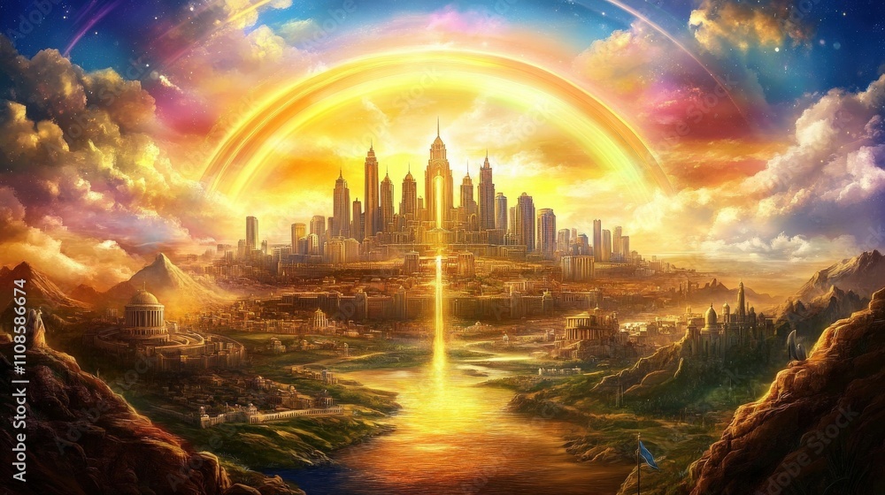 Naklejka premium Artistic portrayal of the Heavenly Canaan, reflecting spiritual aspirations.