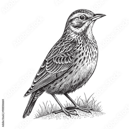 lark bird sketch engraving drawing vector illustration