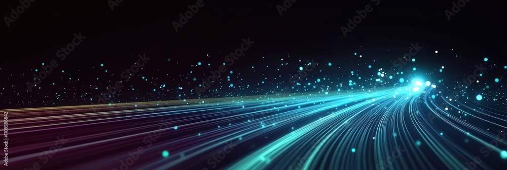 Obraz premium Abstract Background with Glowing Lines and Data Points Creating a Dynamic Visual Experience of Technology and Movement in Dark Colors