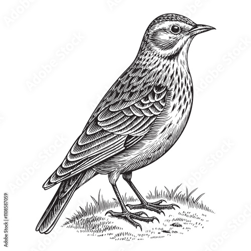lark bird sketch engraving drawing vector illustration