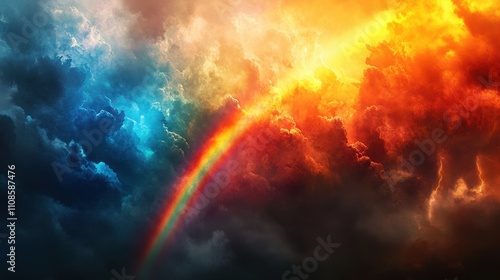 Wallpaper Mural Dramatic Rainbow Arcing Through Fiery and Cold Clouds - Abstract Celestial Artwork Torontodigital.ca