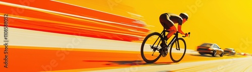 Wallpaper Mural Dynamic scene of a cyclist racing alongside vibrant traffic. Torontodigital.ca