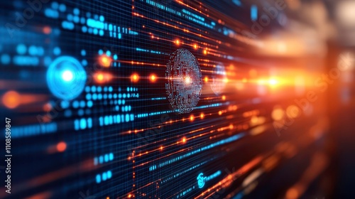 Dynamic data visualization displaying digital networks modern office space infographic high-tech environment close-up view