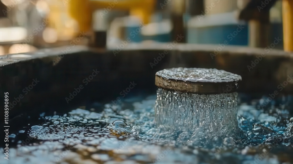 Water flowing from pipe in industrial setting close-up view nature's power and technology urban environment Water flowing from pipe in industrial setting close-up view nature's power and technology urban environment