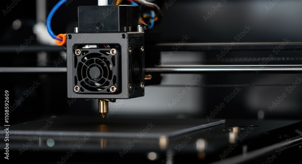 Fototapeta premium 3D Printer Extruder Close-up Black Filament Preparation