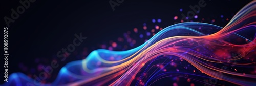 Vibrant Abstract Digital Background with Colorful Flowing Waves and Glowing Particles for Creative Projects and Designs