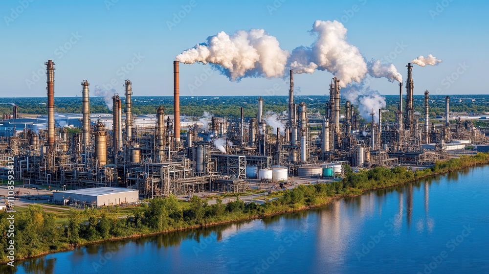 custom made wallpaper toronto digitalIndustrial activity oil refinery aerial view natural surroundings clear sky environmental impact analysis