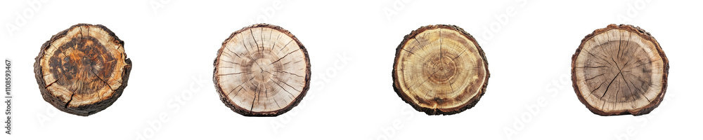 Obraz premium Set of slice tree trunk isolated on transparent background