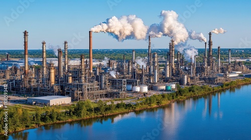 Wallpaper Mural Industrial activity oil refinery aerial view natural surroundings clear sky environmental impact analysis Torontodigital.ca