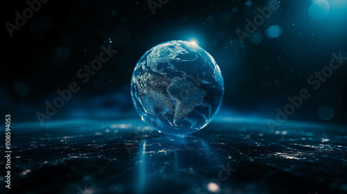 Global Financial Data Visualization with Futuristic Elements and Illuminated Earth with Futuristic Connections photo