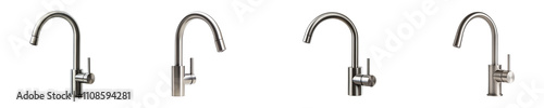 Set of stainless steel faucets isolated on transparent background