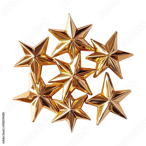 Shiny golden Christmas stars isolated on transparent background