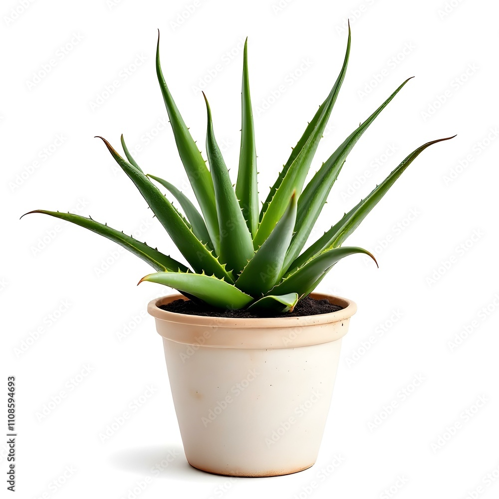 Aloe vera plant in a pot isolated on white background Aloe vera plant in a pot isolated on white background