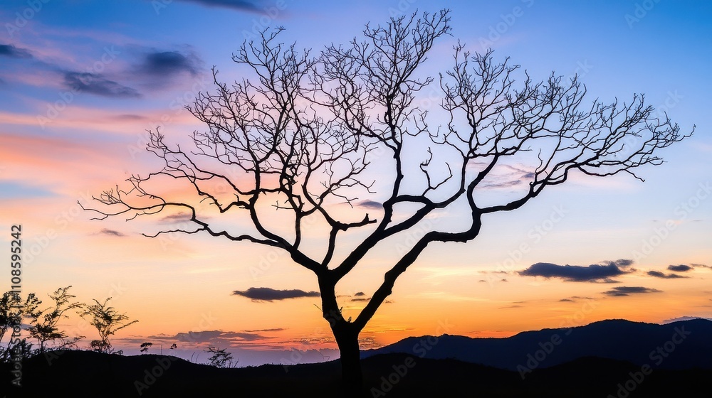 Silhouette of a Dead Tree at Sunset Over Majestic Mountains - Dramatic Landscape Photography Silhouette of a Dead Tree at Sunset Over Majestic Mountains - Dramatic Landscape Photography