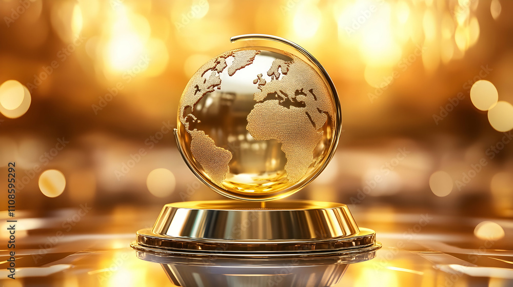 Golden globe award on a pedestal against a blurred golden background. Golden globe award on a pedestal against a blurred golden background.