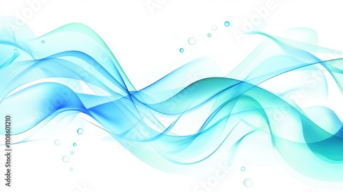 Abstract Blue and Green Wave Background Flowing Design with Translucent Curves and Bubbles for Website, Presentation, and Branding