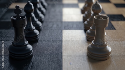 Close-up of Chess Pieces on a Wooden Board, Strategy, Competition, Game, Business, Success Concept photo