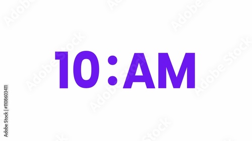10 AM Animated Text. Alpha matte with transparent background 4K resolution.