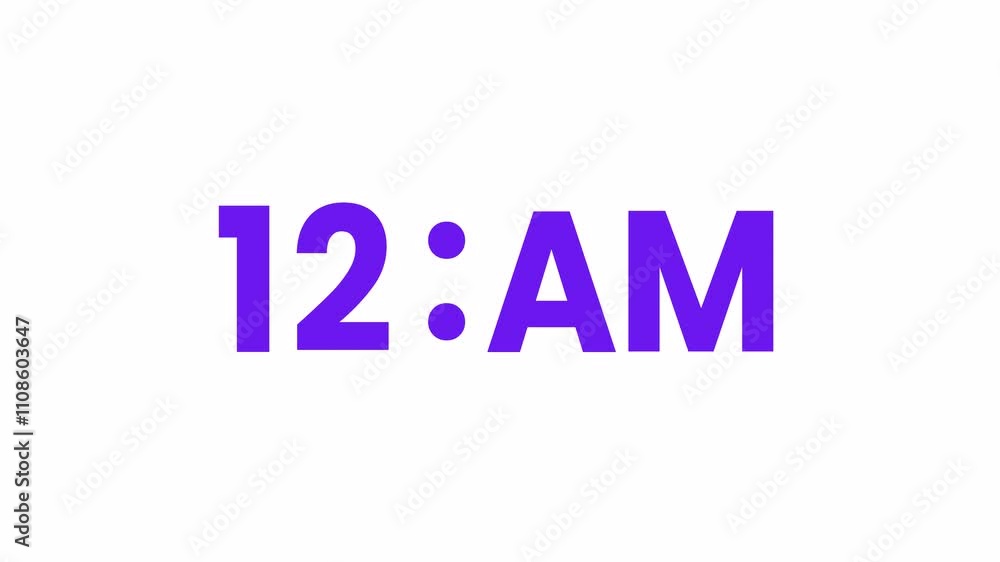 12 AM Animated Text. Alpha matte with transparent background 4K resolution. 12 AM Animated Text. Alpha matte with transparent background 4K resolution.