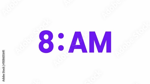 8 AM Animated Text. Alpha matte with transparent background 4K resolution.