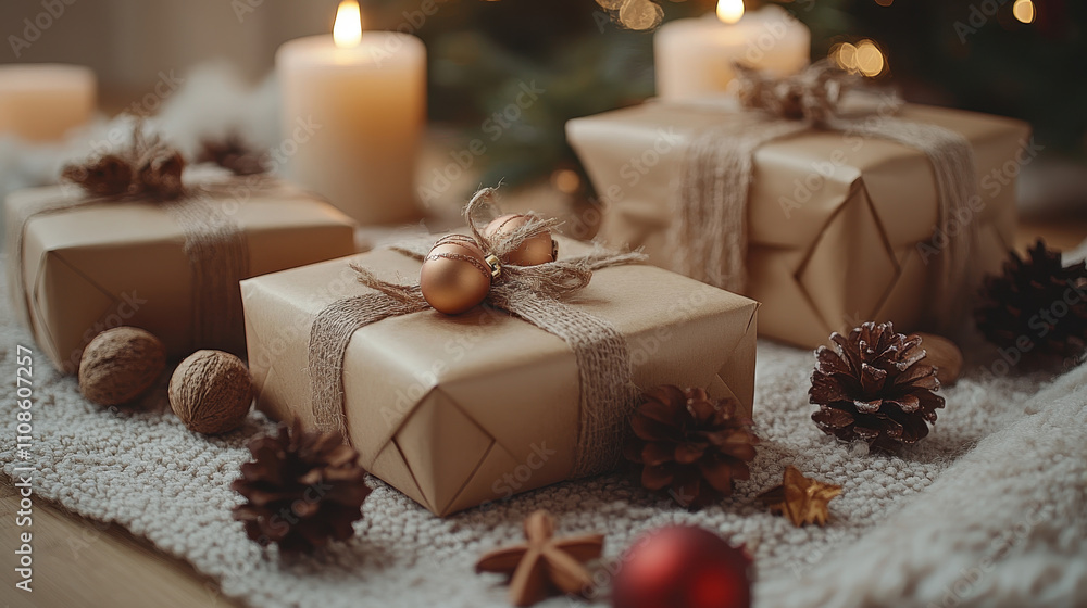 Festive Christmas Decorations and Wrapped Gifts Collection Festive Christmas Decorations and Wrapped Gifts Collection