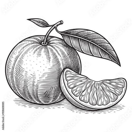 clementine sketch engraving drawing vector illustration