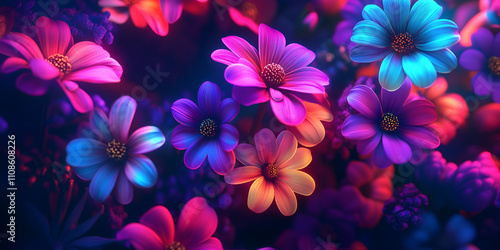 Colorful Floral Collage on Dark Background
