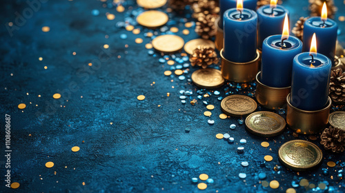 Festive Hanukkah Vertical Scene with Dreidels photo