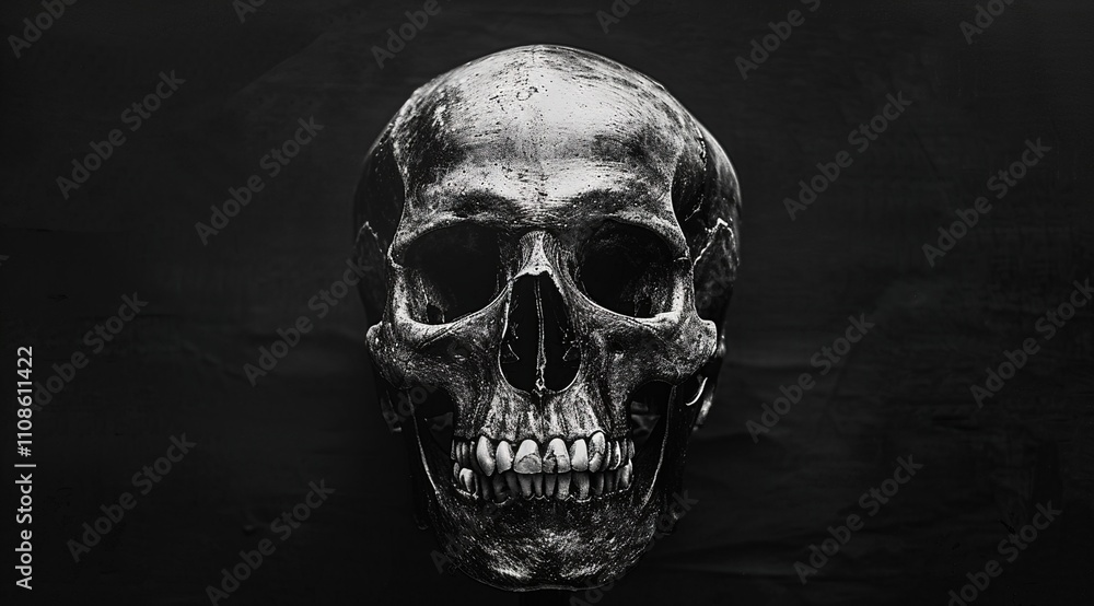 Fototapeta premium white human skull on black background 