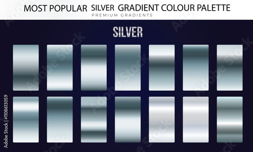 big set of silver gradients, Silver, chrome metallic gradient collection. Shiny plates with silver effect. Vector illustration