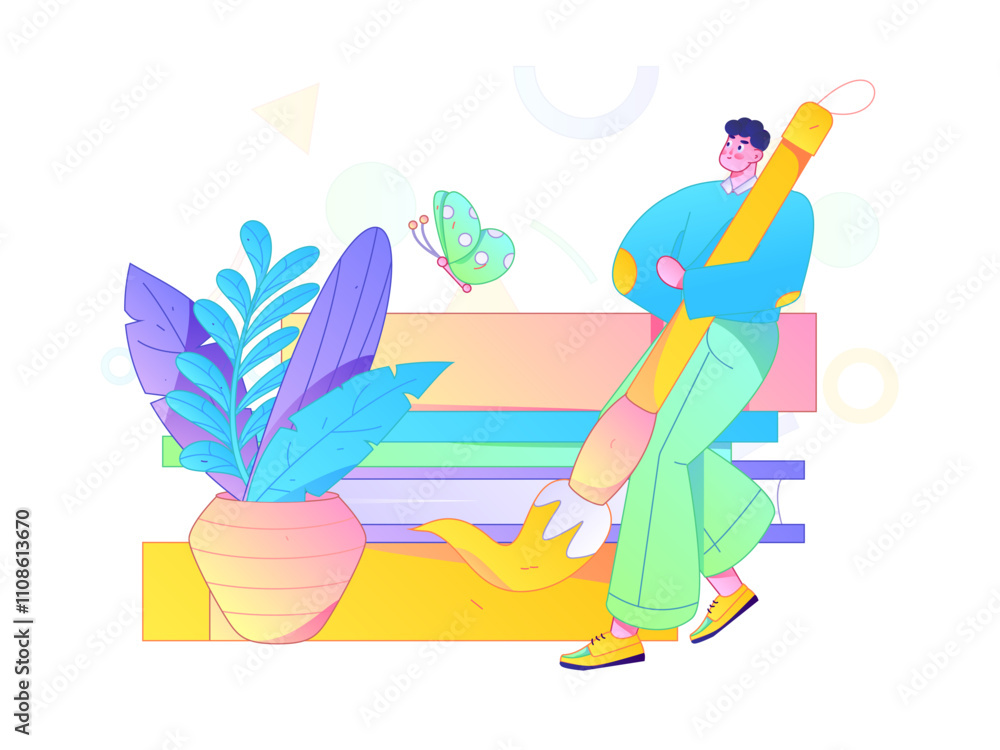 Fototapeta premium Character reading quietly vector concept operation hand drawn illustration 