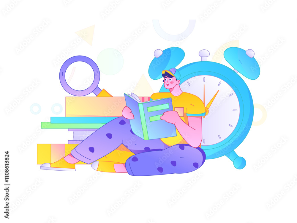Fototapeta premium Character reading quietly vector concept operation hand drawn illustration 