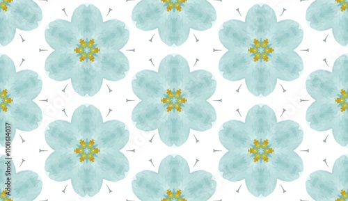 Delicate Blue Watercolor Floral Seamless Pattern.