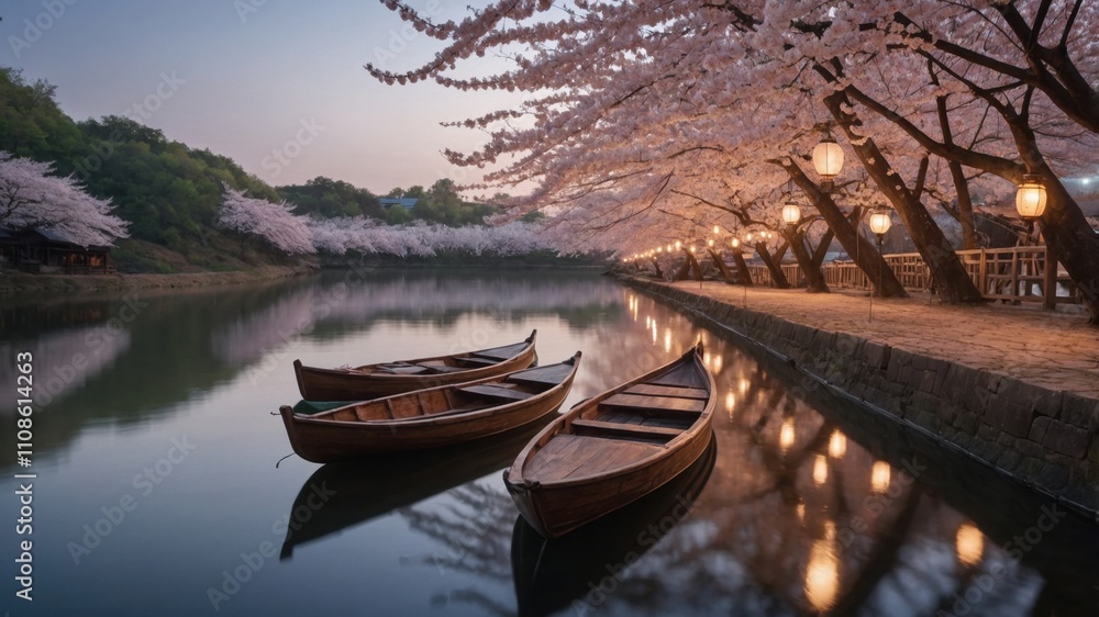 Obraz premium Cherry Blossom Festival by the River