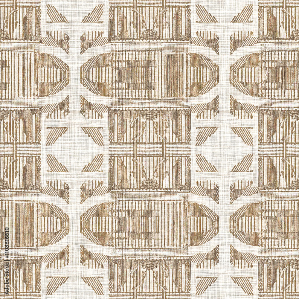 Naklejka premium Burlap Sack Textured Abstract Geometric Stripes Seamless Pattern Realistic Sackcloth Fabric Look Perfect for Allover Natural Prints White Tones