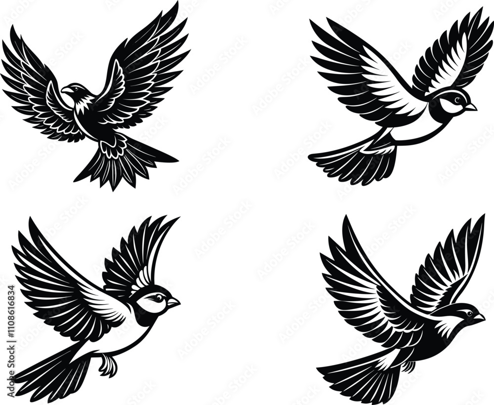Fototapeta premium flying duel bird with white background vector silhouette illustration