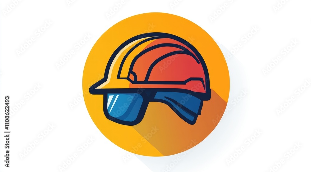 A colorful illustration of a safety helmet with goggles, symbolizing construction and safety. A colorful illustration of a safety helmet with goggles, symbolizing construction and safety.