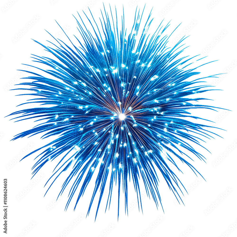 Obraz premium fireworks display show Colorful blue explosion isolated on white & transparent a background.