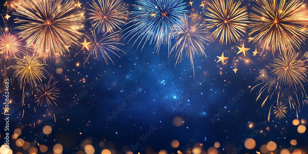 Fototapeta premium Amazing colorful display of fireworks on black backgound