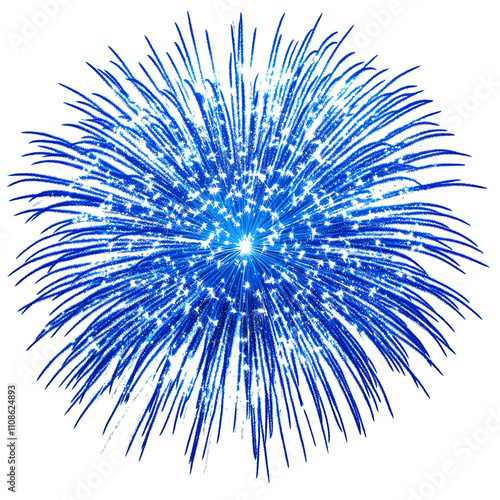 fireworks display show Colorful blue explosion isolated on white & transparent a background.