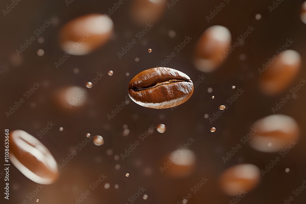 Roasted Coffee Beans in Motion: A Stunning Macro Photography of Brown Coffee Beans Suspended in Air with Water Droplets Roasted Coffee Beans in Motion: A Stunning Macro Photography of Brown Coffee Beans Suspended in Air with Water Droplets